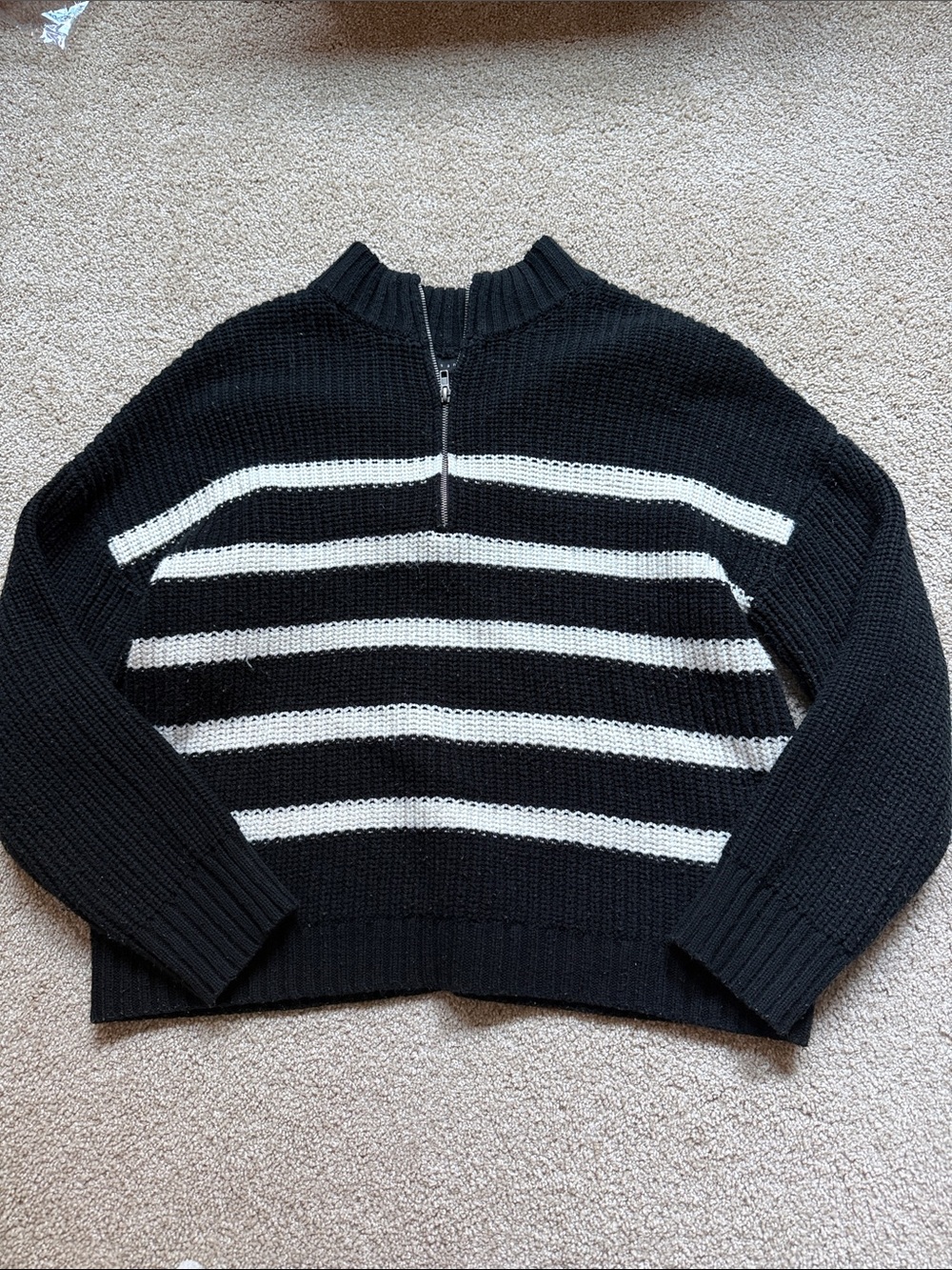 Sanctuary Black and White Striped Quarter Zip Sweater